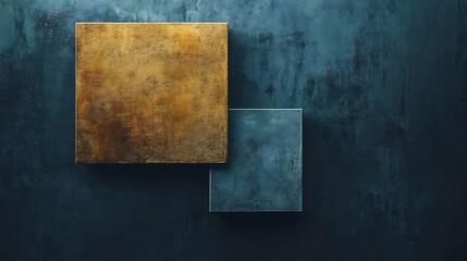 Rustic metallic squares subtly arranged against a dark textured background evoke a calm ambiance. AI Generated