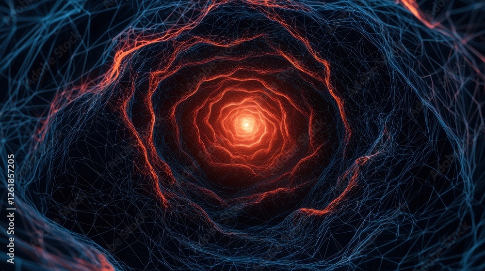 Poster a mesmerizing vortex of blue and orange light, creating a sense of depth and movement in a cosmic or