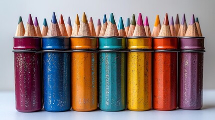 Isolated a white background A set of sharpened pencils in a rainbow of colors standing upright in a pencil holder