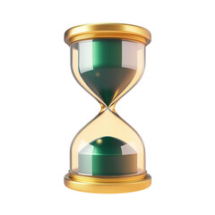Elegant Gold Hourglass with Green Sand Time Deadline and Measurement Concept, Isolated on Transparent Background, Ai Generative Images