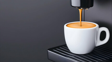 Coffee machine making espresso in a white cup. For cafe or beverage ads. Generative AI
