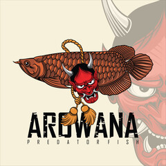 AROWANA PREDATOR FISH AND ONI MASK ILLUSTRATION 