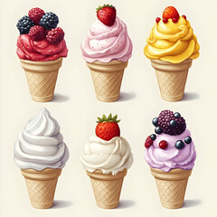 Delicious fruit ice cream cones summer sweet treat dessert