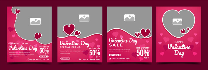 Valentine's day collection social media post template. Vector design with place for the photo