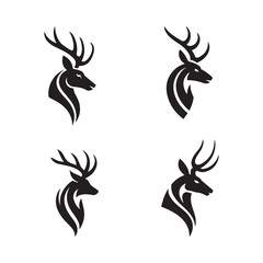 Minimalist vector graphic logo of a deer head with a single elegant, curving antler.