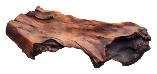 Natural driftwood isolated on white, organic sculpture for decor. Rustic nature art concept