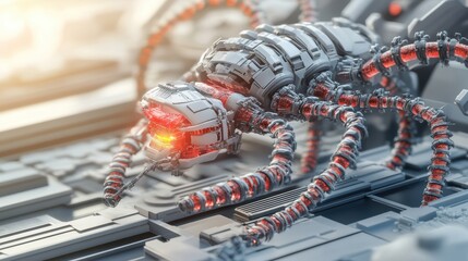Fototapeta premium Cybernetic spider robot on circuit board.