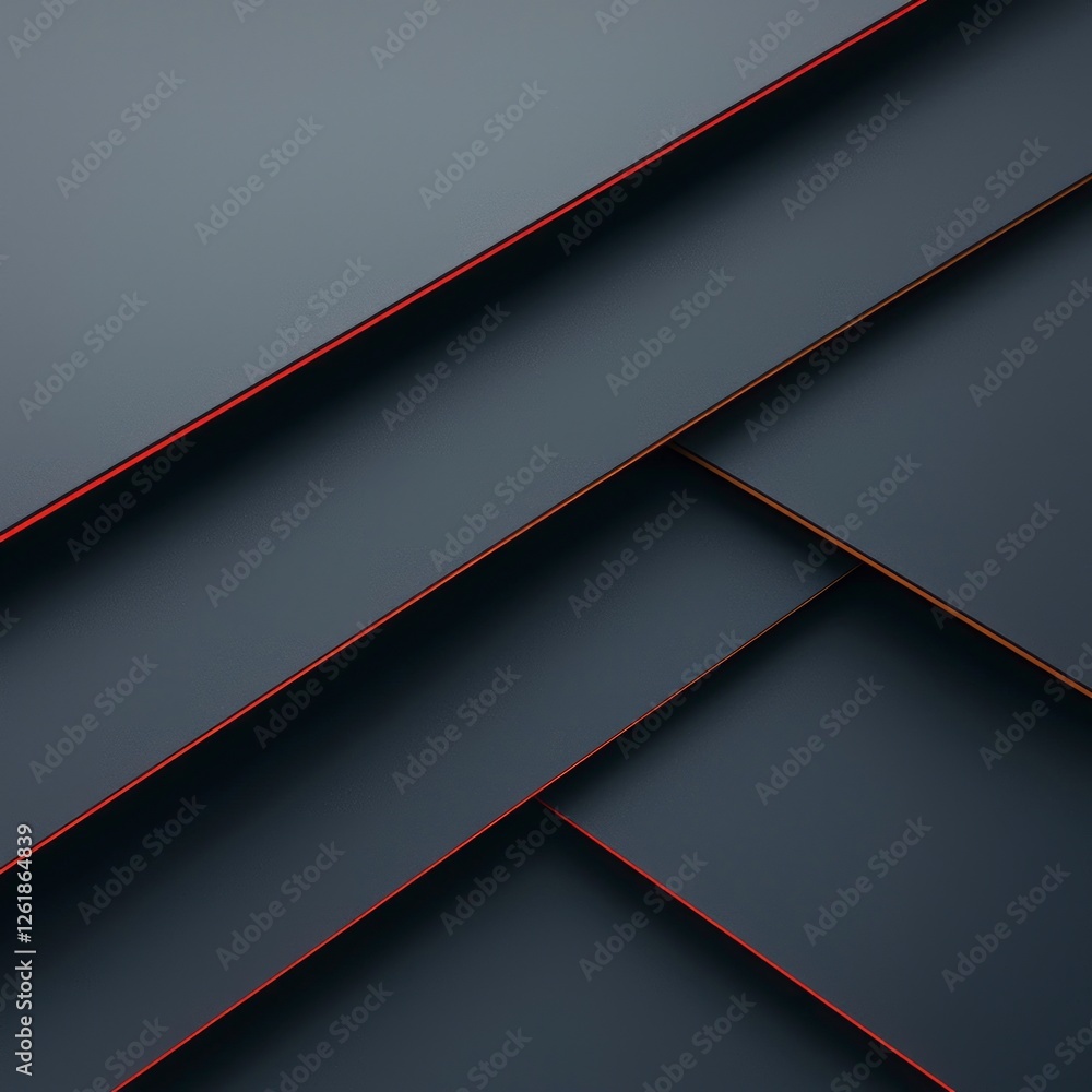 Poster abstract geometric background with overlapping dark gray layers and red lines