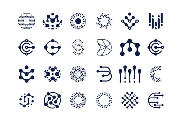Collection Of Molecule Logo Design. Abstract Dot Connection Logo.