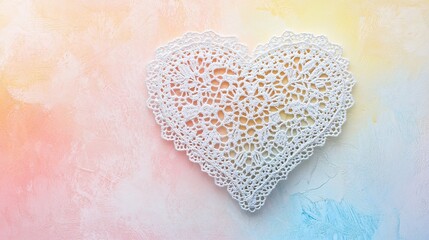 Fototapeta premium A delicate heart-shaped lace pattern on a pastel background.