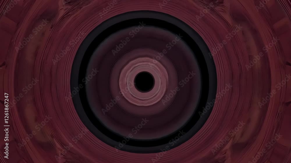Poster geometric pattern of intersecting black circles on maroon background