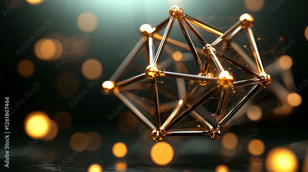 Poster abstract gold metal geometric structure with bokeh background