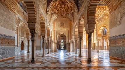 Interior view of a mosque with intricate details.