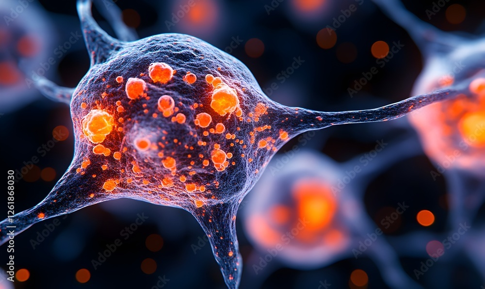 Poster detailed visualization of interconnected neurons transmitting signals in brain