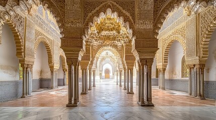 Interior view of a mosque with intricate details.