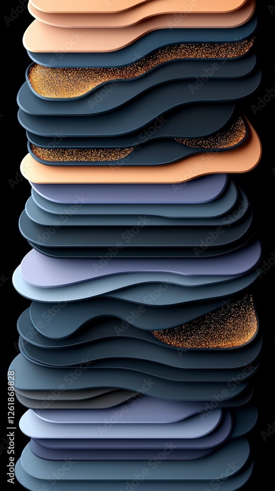 Poster abstract layered background with gold accents and wave pattern