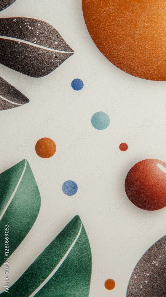 Poster abstract leaf and dot pattern on white textured background