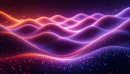 Obraz premium Vibrant Digital Landscape of Glowing Waves and Particles - Futuristic Technology and Abstract Data Visualization Art