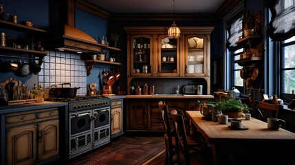 blue kitchen dark