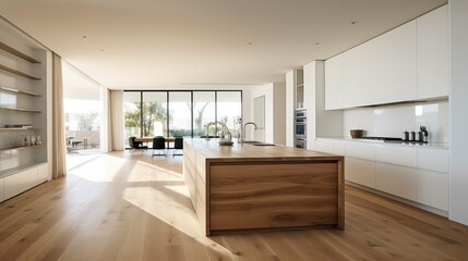 contemporary wood floor white walls