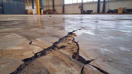 Cracked and Repaired Industrial Flooring with Visible Damage