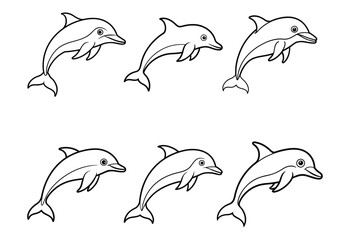 Naklejka premium dolphin set line art vector on white background