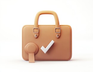 3D Rendered Beige Briefcase with Approved Seal on White Background