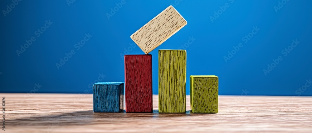 Aufkleber abstract textured blocks forming a bar graph on wooden table