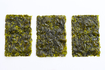 Korean Seaweed, salted nori laver sheet isolated on white background
