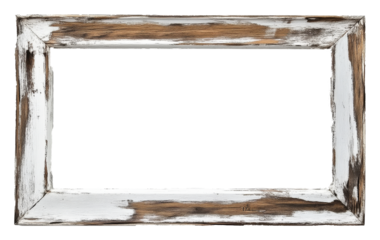 Rustic empty wooden picture frame with distressed finish, vintage decor concept