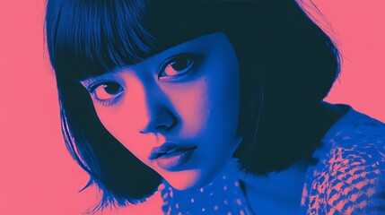 Hypnotic gaze of a woman in duotone portrait with striking contrast