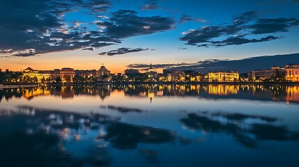Naklejka premium sunset over the river