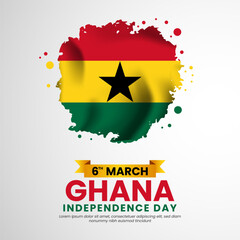 Ghana flag with brush painted grunge style square banner background for independence day
