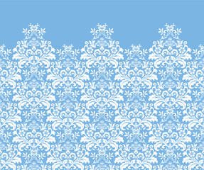 Wallpaper in the style of Baroque. White and blue floral ornament. Modern vector background. Graphic pattern for fabric, wallpaper, packaging. Ornate Damask flower illustration