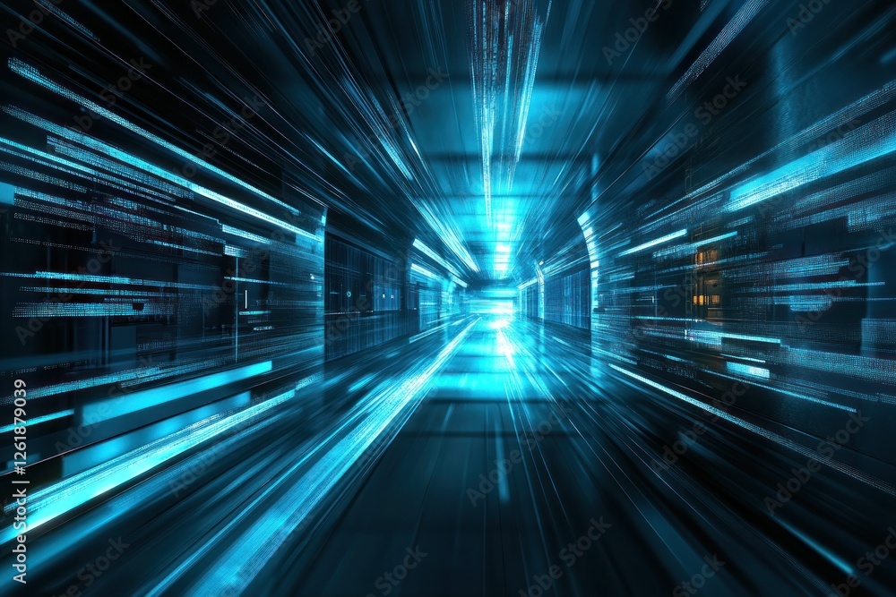 Aufkleber futuristic corridor with glowing lines and data streams