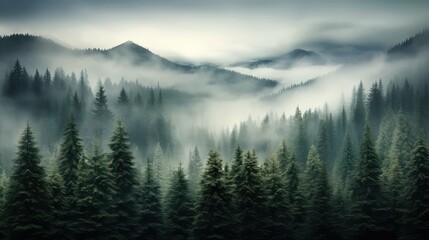 Obraz premium fog pine tree graphics