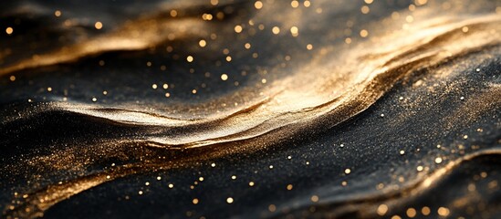 Golden shimmering fabric waves with sparkles, creating a luxurious and elegant backdrop