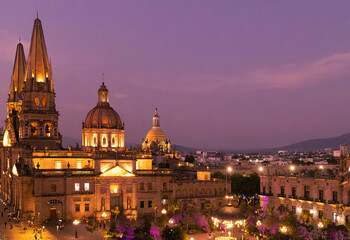 Fototapeta premium Mexico, Central Guadalajara Cathedral panoramic view in historic center Plaza de Armas.
