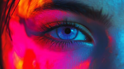 Intense gaze a close-up of an eye illuminated by vibrant neon lights