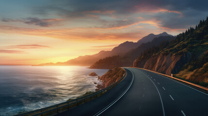 Scenic Sunset Drive Along Coastal Highway