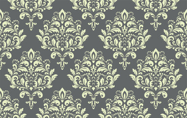 Fototapeta premium Wallpaper in the style of Baroque. Gray and beige floral ornament. Seamless vector background. Graphic pattern for fabric, wallpaper, packaging. Ornate Damask flower illustration