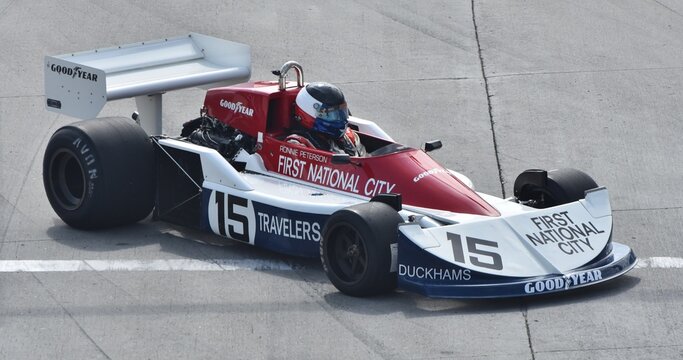 Long Beach, CA - April 15, 2023: The March 761 at the Long Beach Grand Prix, driven by Ronnie Peterson in the 1976 F1 season.