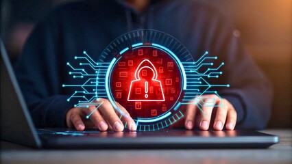 Digital Security Concept with Abstract Lock and Circuit Elements over Laptop Screen