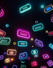 Floating Neon Signs in Mid-Air Against a Pitch-Black Background