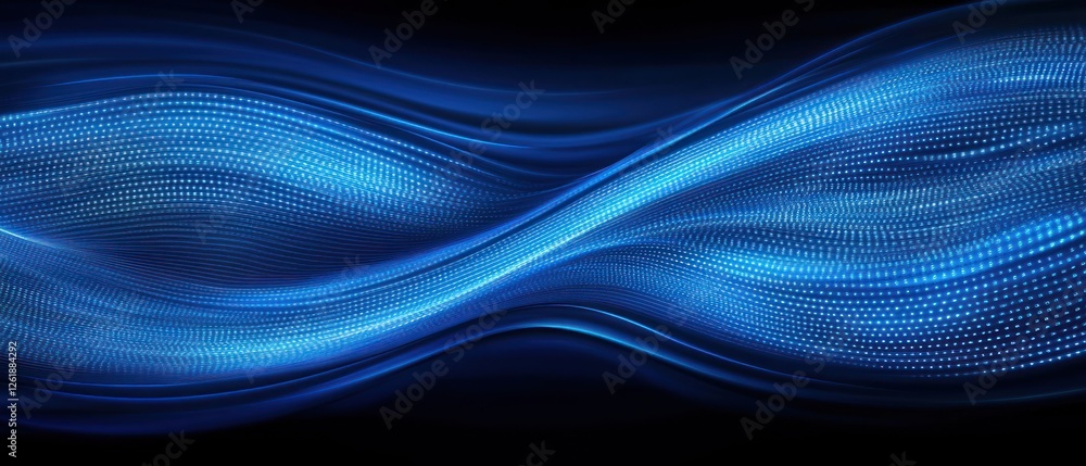 Poster Abstract blue waves with digital patterns flowing seamlessly across a dark background, creating a sense of motion and depth