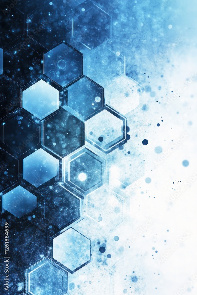 Poster abstract blue hexagonal pattern with light effects