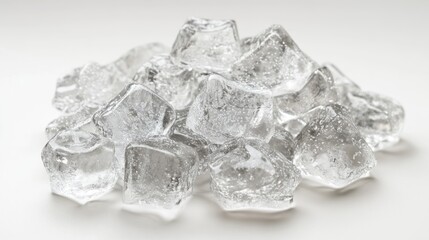 Pile of ice cubes on white background.  Possible use stock photo for beverage