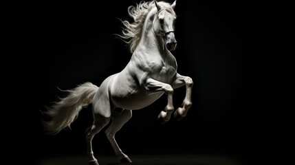 dramatic white horse black background