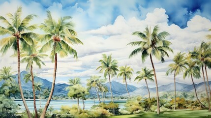 paradise palm tree water color