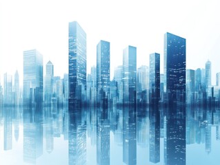 Obraz premium Modern city skyline with reflective buildings at dawn